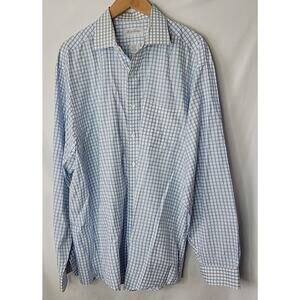 Brooks Brothers-Men's-Traditional Blue and white plaid button up-size 17.5-36/37